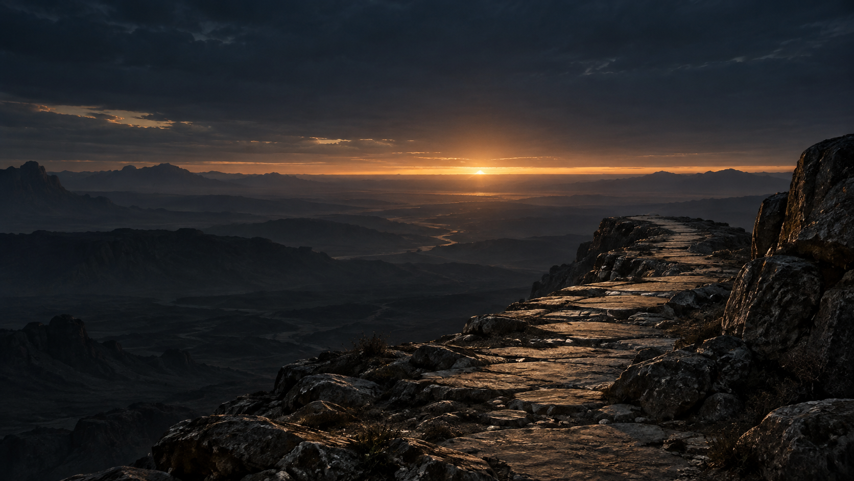 A vast dark horizon opening into dawn