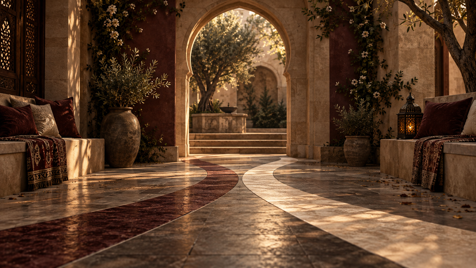 Two paths meeting in a warm courtyard