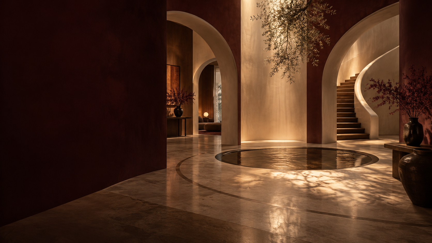 Warm curved paths in a quiet domestic interior